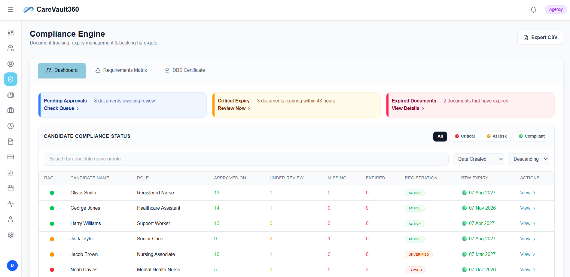 Regulatory Compliance interface preview