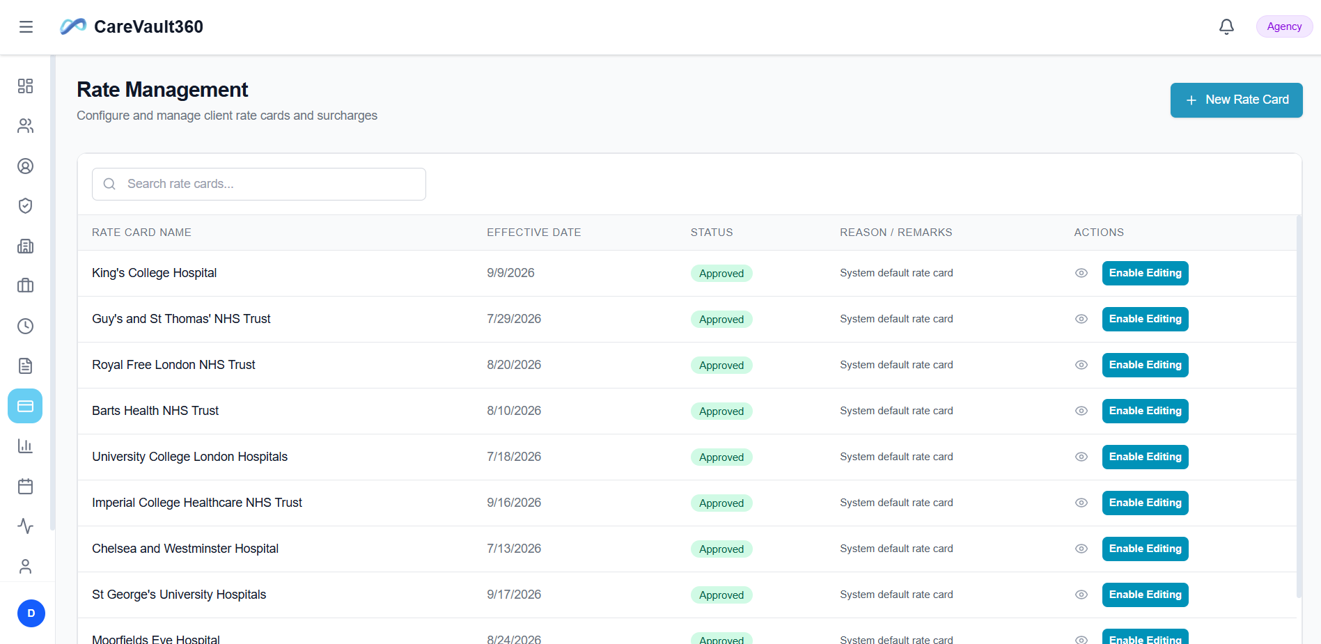 Multi-Rate Cards interface preview